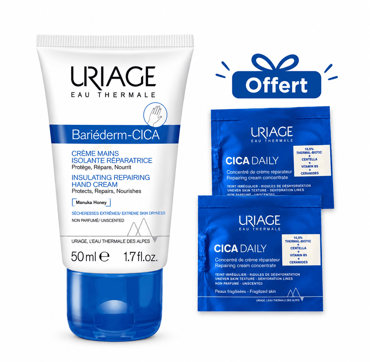 Uriage Bariéderm Cica Crème Mains Réparatrice 50mL + 2 Mini Doses CicaDaily Offertes
