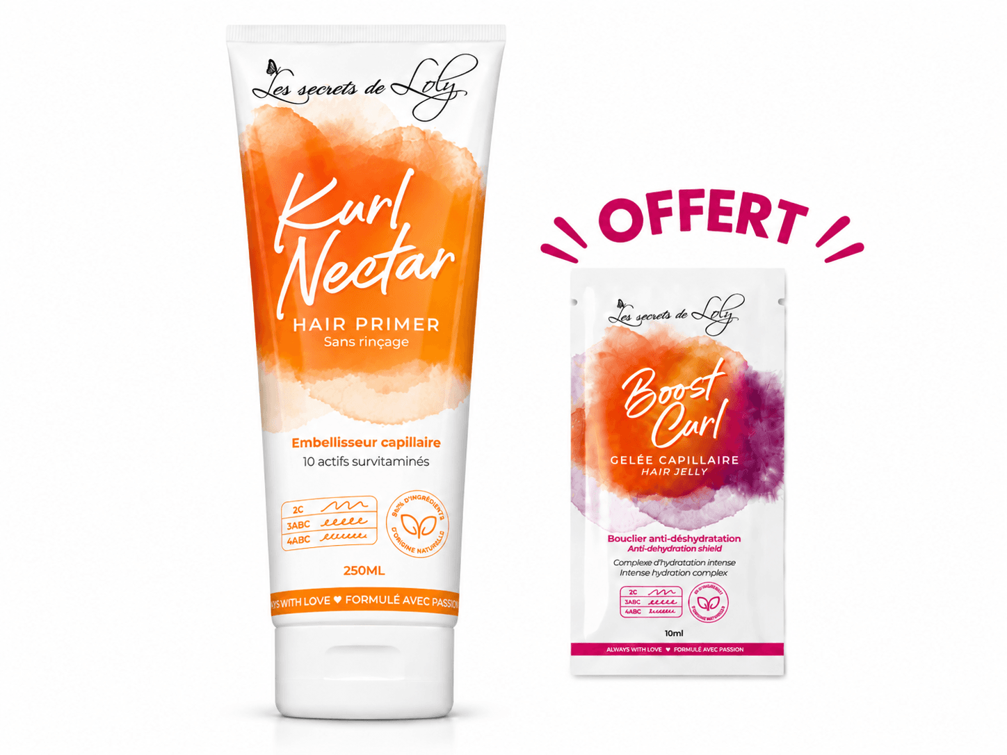 Les Secrets de Loly Kurl Nectar Hair Primer Sans Rinçage 250mL +Boost Curl 10mL Offert