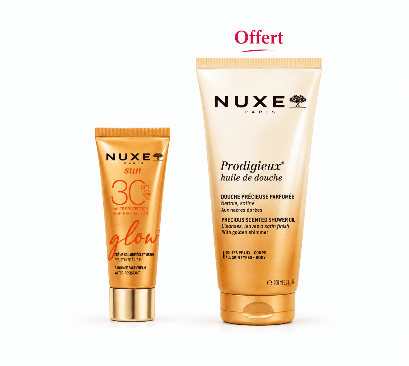 Nuxe Sun Ecran Fluide Glow SPF30 40mL + Huile De Douche 200mL Offert