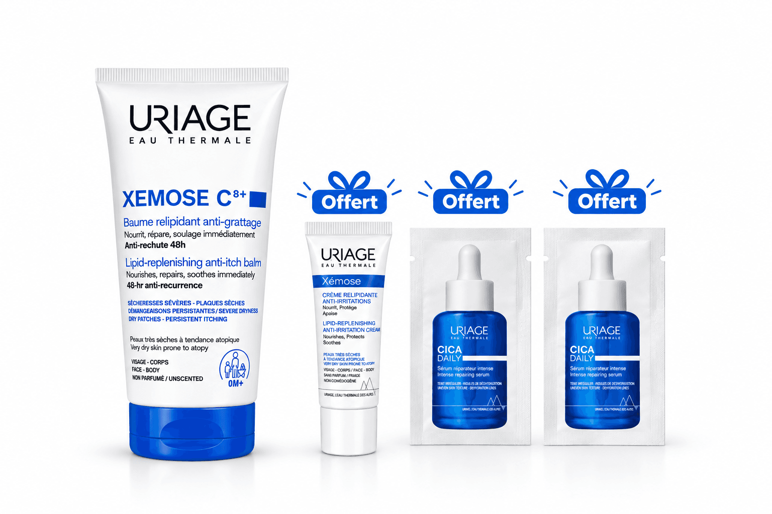 URIAGE XEMOSE C8+ Baume Oleo Apaisante 200mL+ Mini Dose Xemose Crème 8mL Et 2 Mini Sérums Cica-Daily Offerts