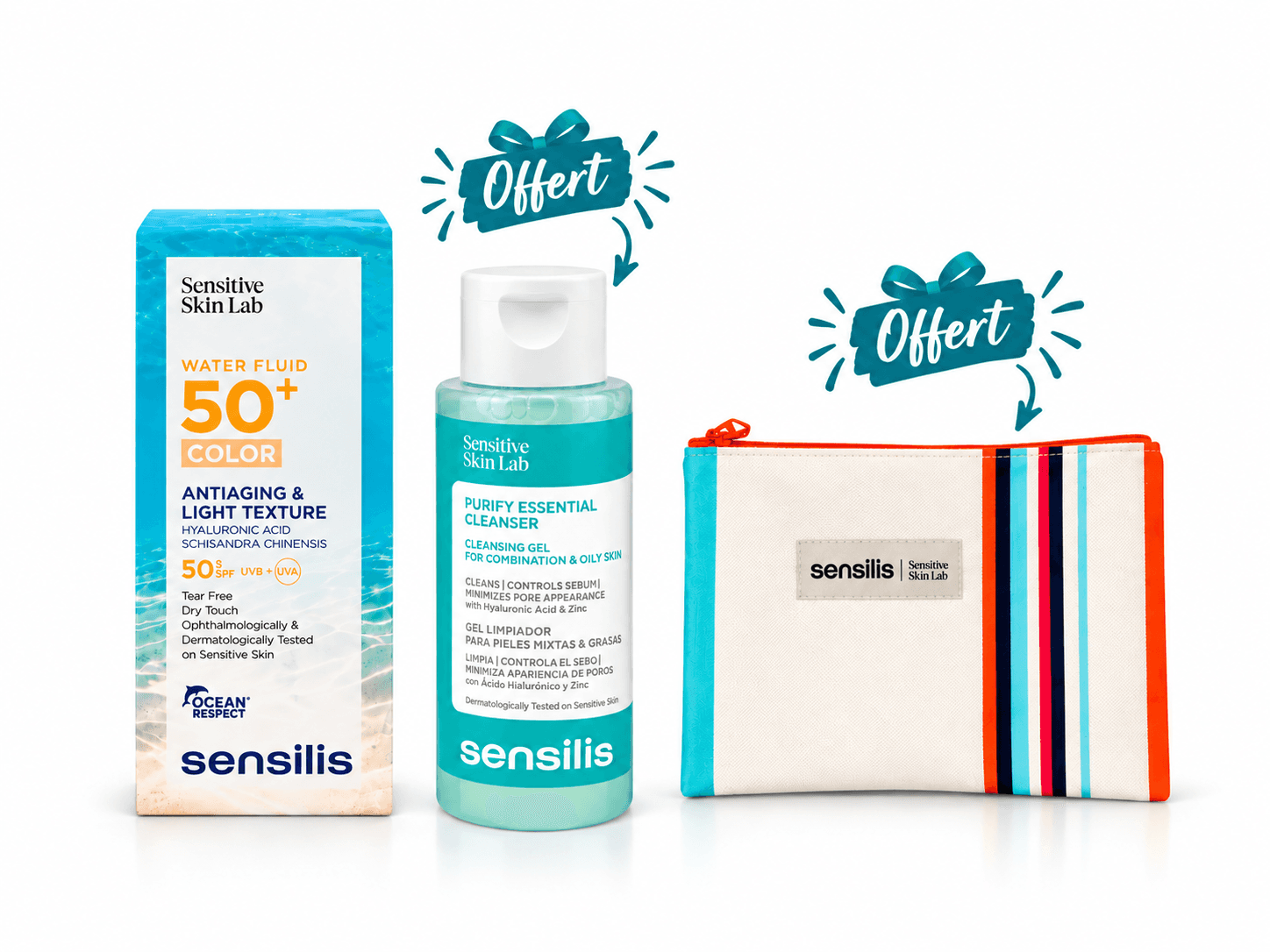 SENSILIS Sensitive Skin Water Fluid Teinté SPF50+ 40mL+Gel Nettoyant 100mL Offert + Trousse Offerte