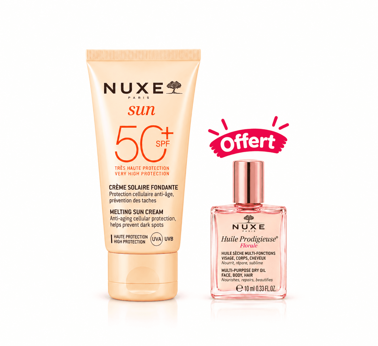 Nuxe Sun Crème Solaire SPF50++Huile Prodigieuse 10mL Offerte