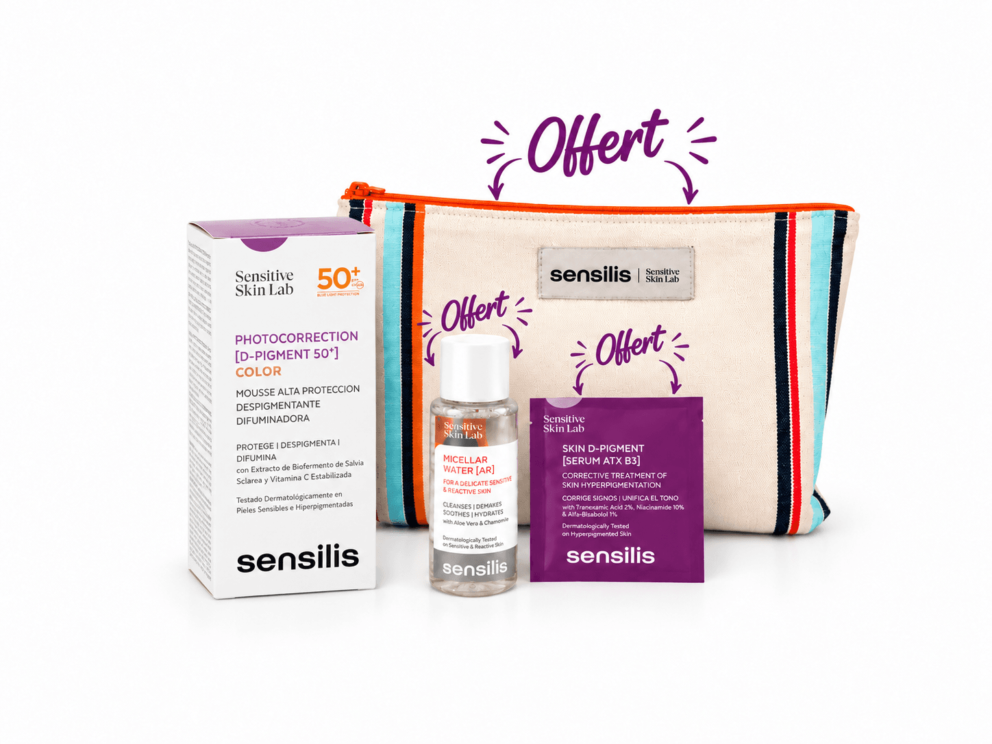 Sensilis Photocorrection [D-PIGMENT 50+] Mousse Teintée SPF50+ 40mL+Eau Micellaire 50mL et Mini Dose Sérum et Trousse Offerte