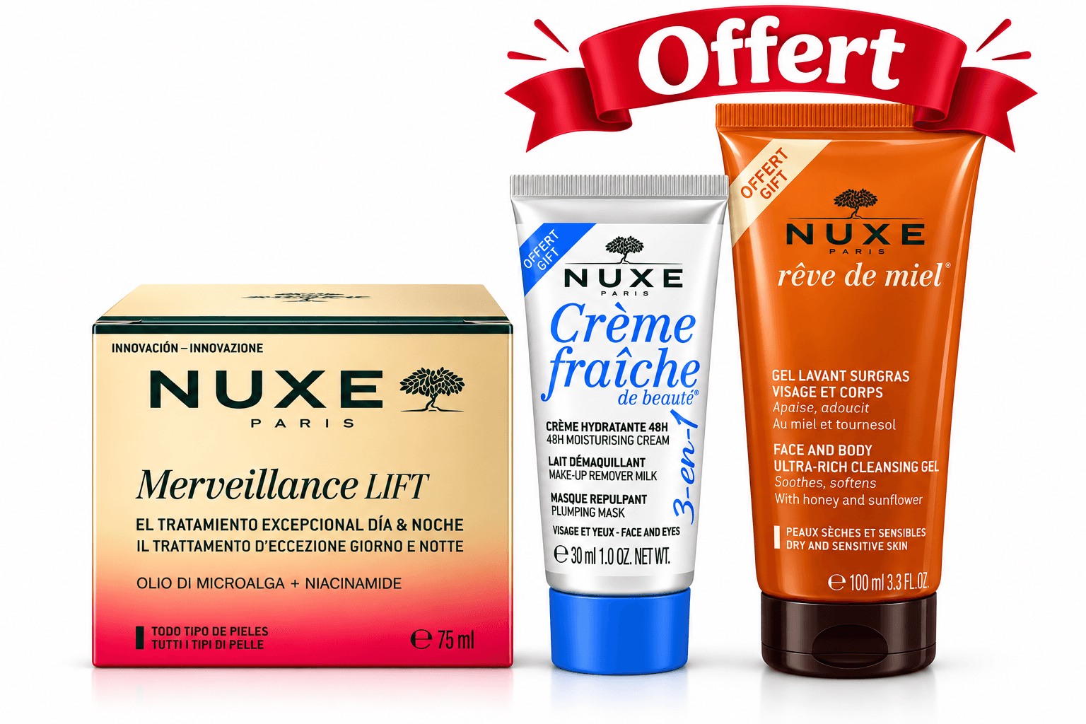 Nuxe Merveillance Lift Soin D’Exception Jour & Nuit 75mL + Crème Fraîche 30mL Et Gel Surgras 100mL Offerts
