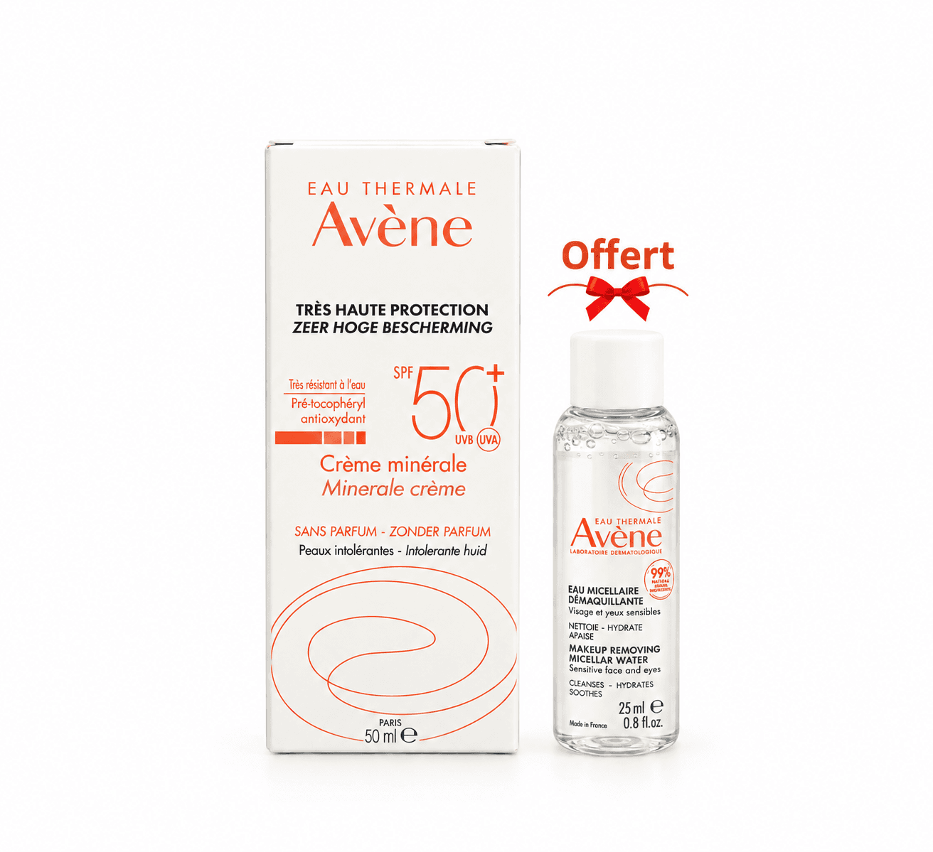 Avène Solaire Crème Minérale Haute Protection SPF50+ 50mL + Eau Micellaire 25mL Offerte