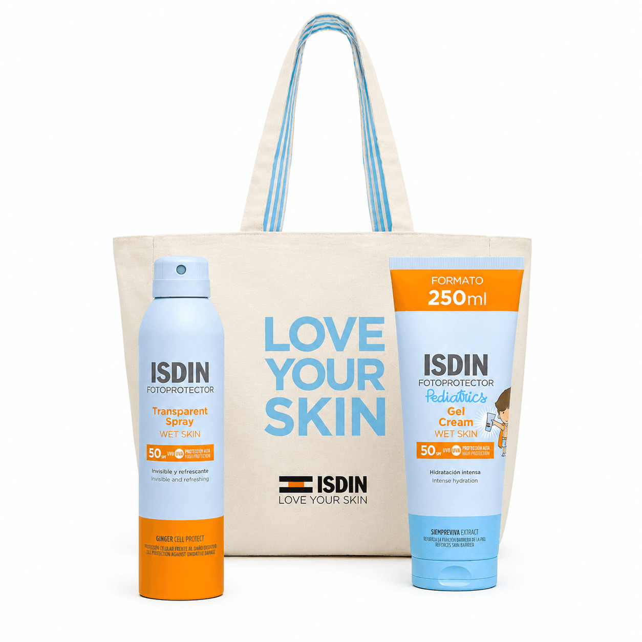 ISDIN FOTOPROTECTOR Spray Adulte SPF50 250mL+Gel-Crème Kids 250mL + Sac Offert