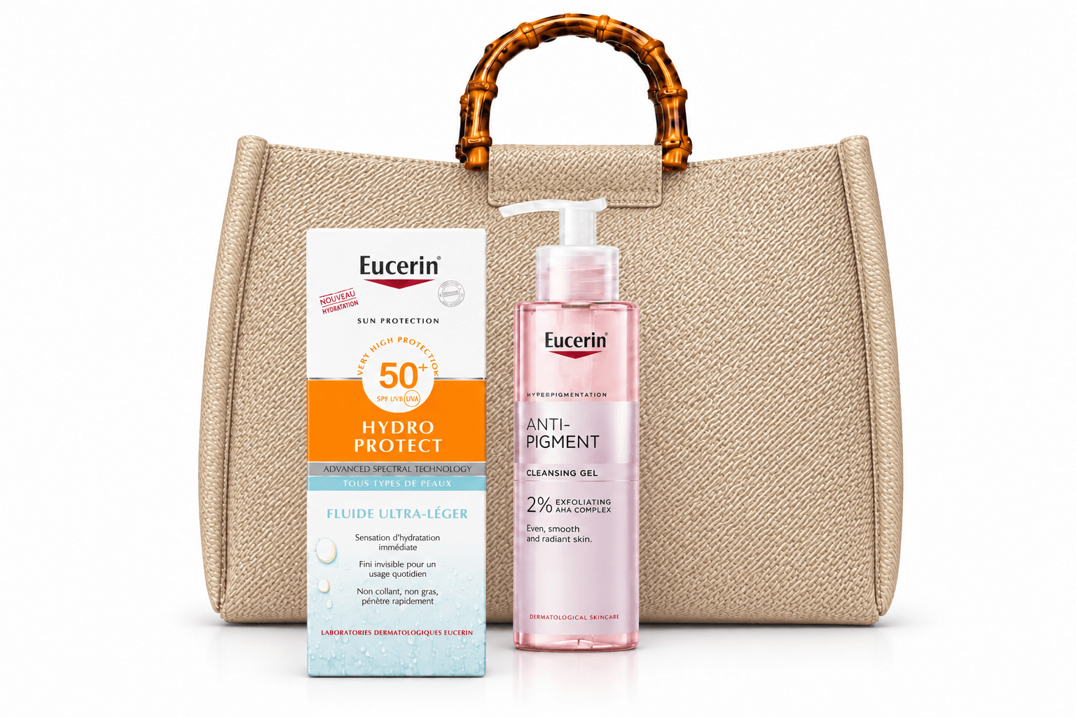 EUCERIN SUN Hydro Protect Fluid SPF50+50mL + Anti-Pigment Gel Nettoyant 200mL + Sac Offert