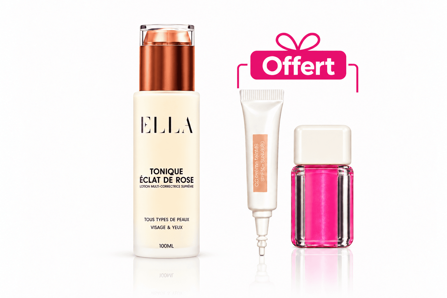 Ella Cosmetics Tonique éclat de Rose 100mL+Mini Dose CC Crème et Mini Dose Blush Offertes