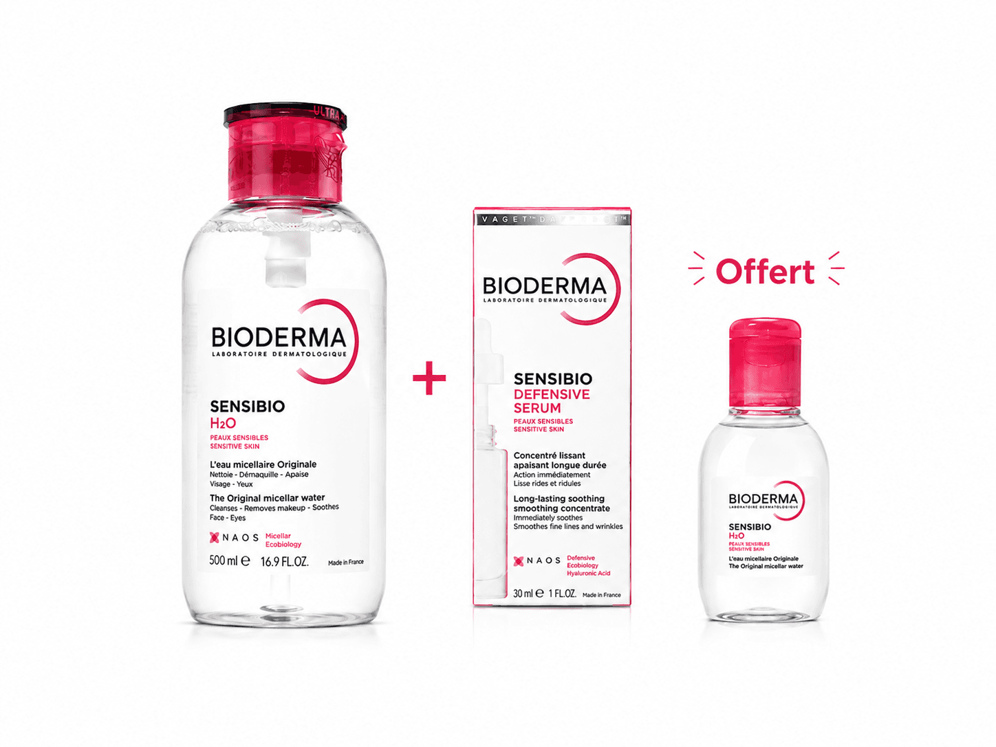 Bioderma Sensibio H2O 500mL+ Sensibio Defensive Sérum 30mL + Sensibio H2O 100mL Offerte