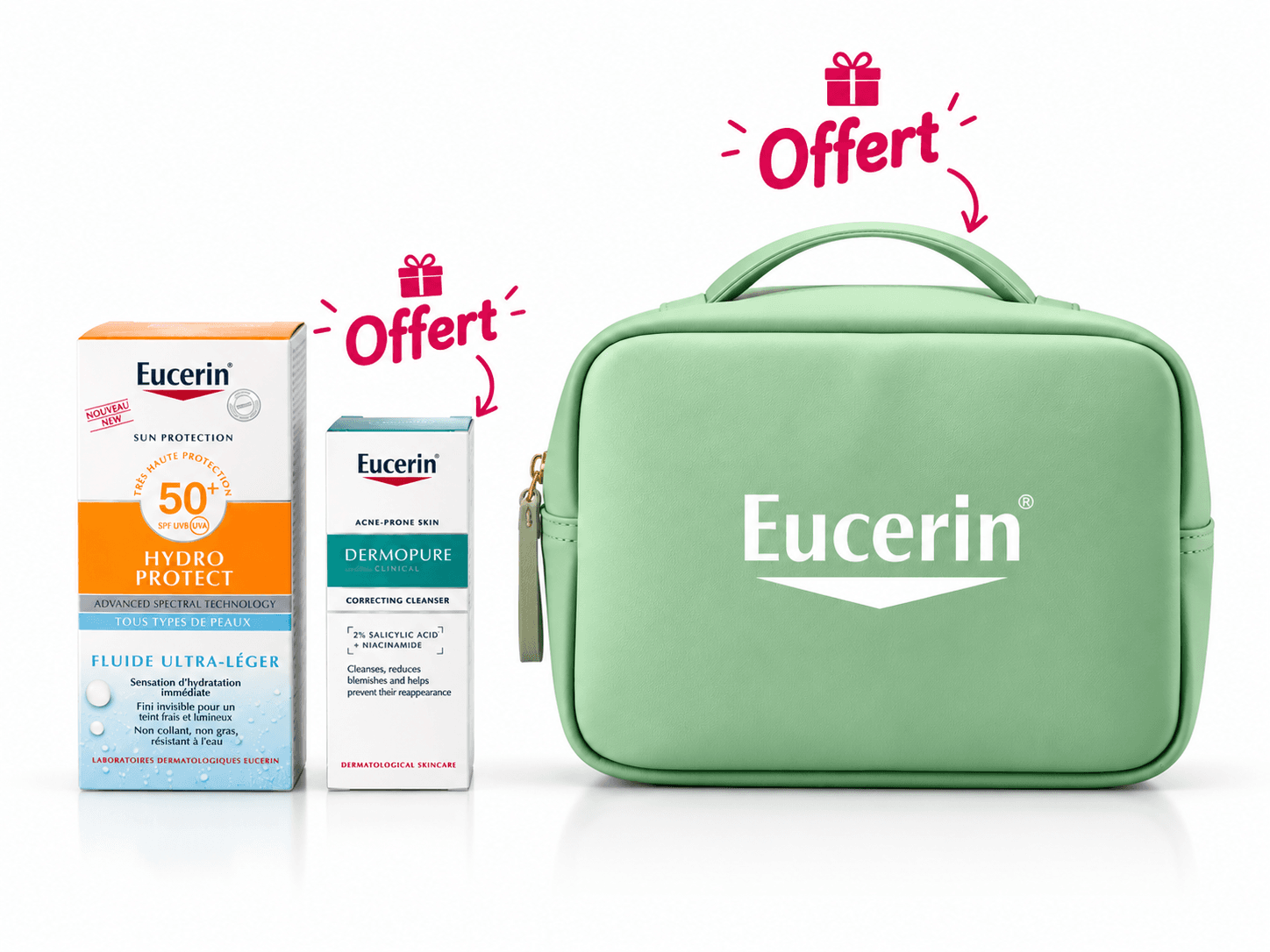 Eucerin Sun Hydro Protect Fluide SPF50+ 50mL + Dermopure Gel 20mL et Trousse Offerts