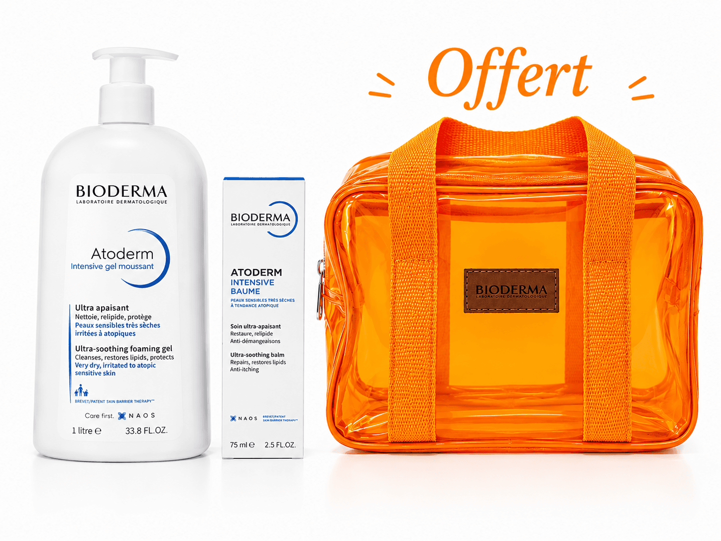 Bioderma Atoderm Intensive Gel Moussant 1L + Intensive Baume 75mL + Trousse Offerte