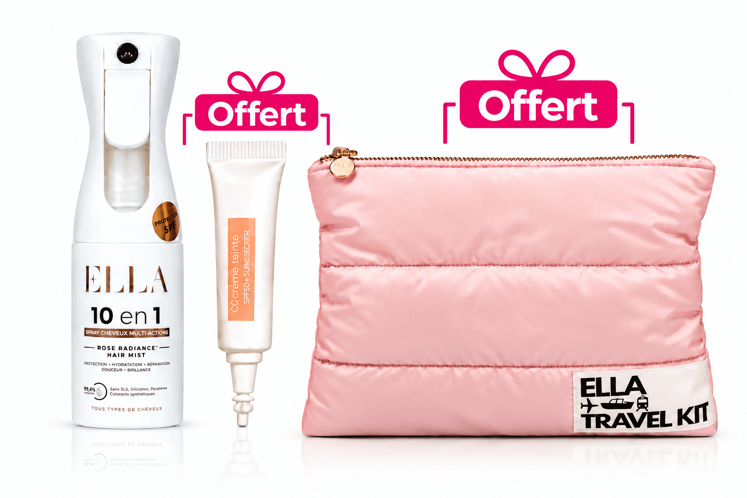 Ella Cosmetics Rose Radiance Hair Mist Tous Types de Cheveux 175mL + Mini Dose CC Crème et Trousse Offerts