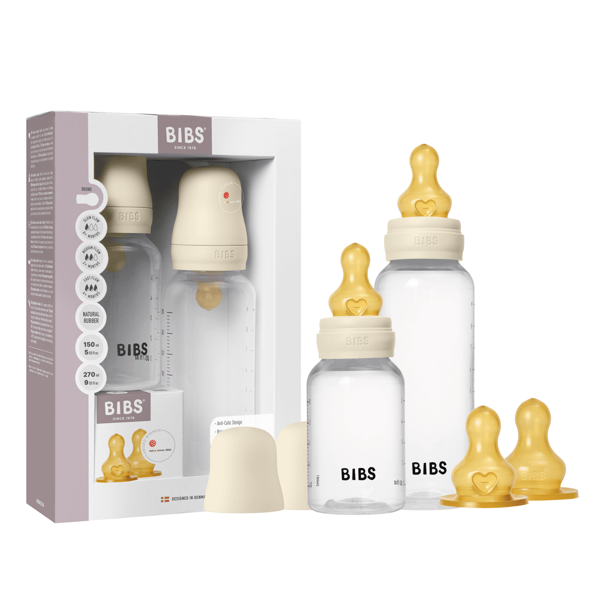 BIBS Coffret Biberon 150mL + Biberon 270mL + 2 Tétines