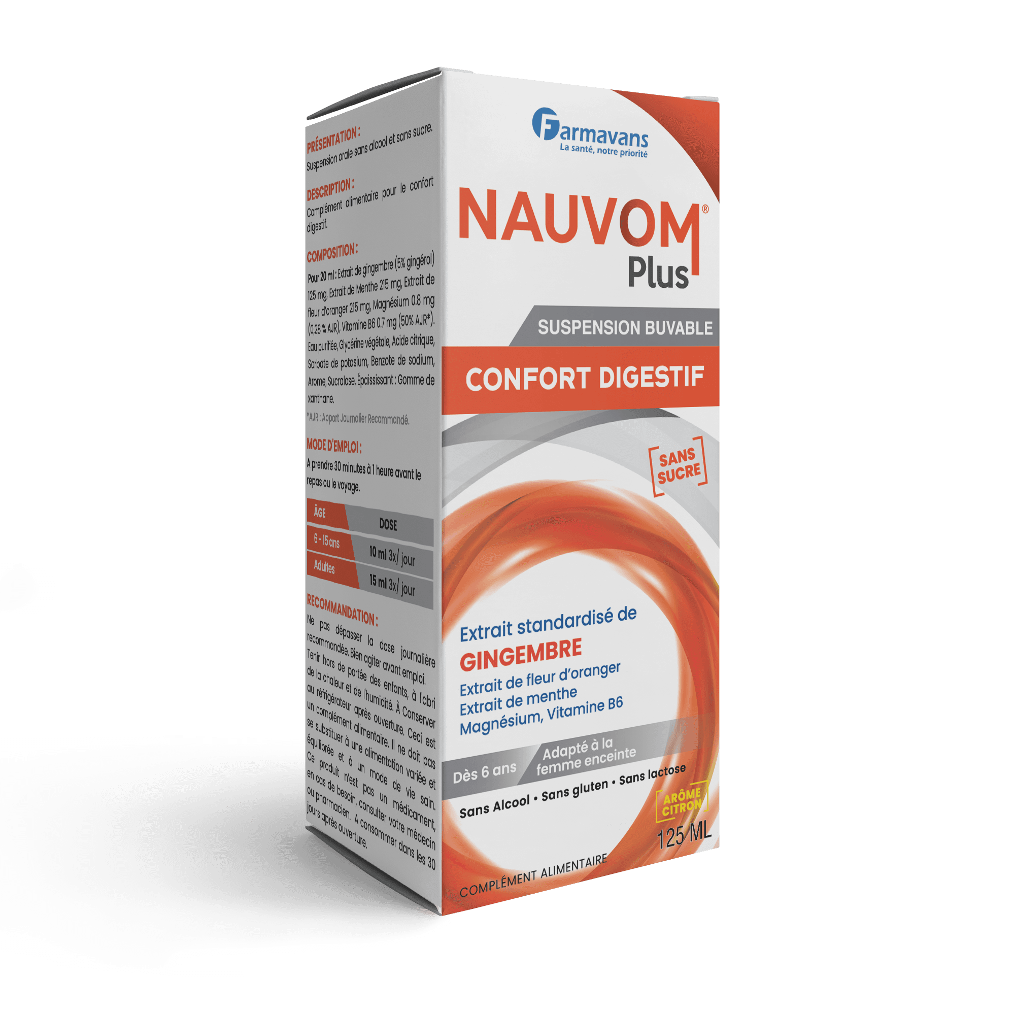 Farmavans Nauvom Plus Confort Digestif Sans Sucre Sp 125mL