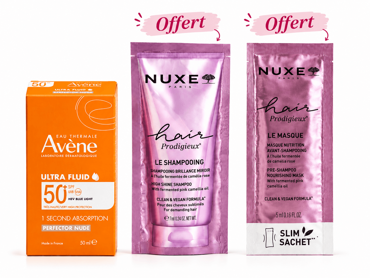 Avène Solaire Ultra-Fluid Perfector Teintée SPF50+ 1 Dose Nuxe Shampoing 7mL Offerte et 1 Dose Nuxe Masque 5mL Offerte