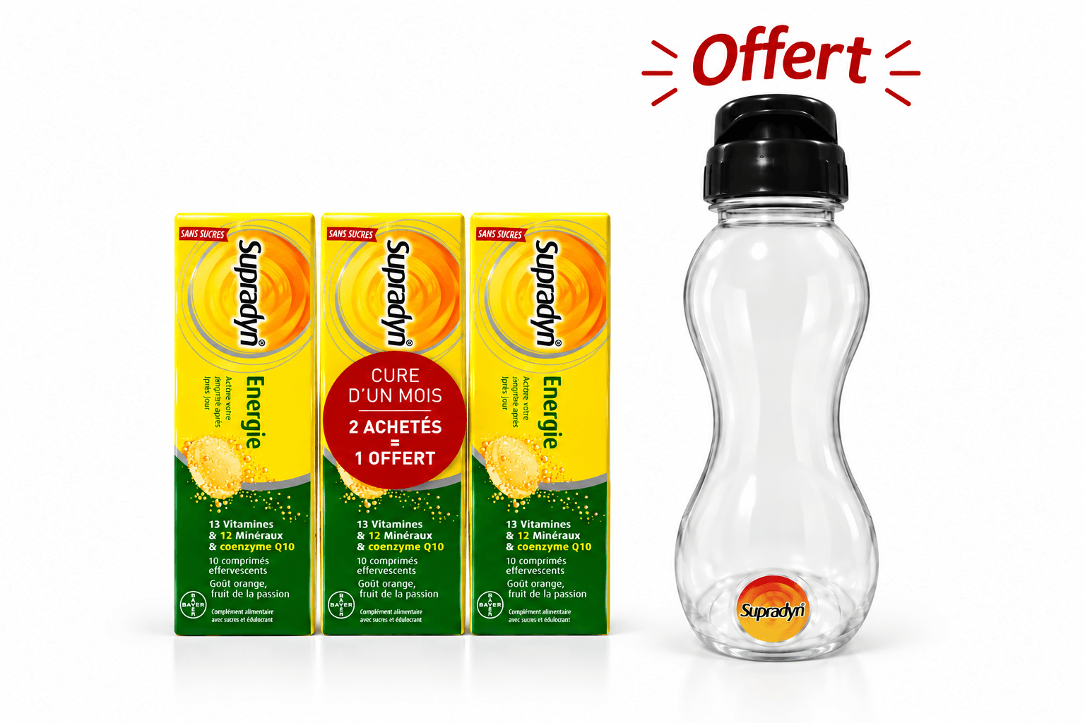 Supradyn Energie B/10 Comprimés Effervescents 2 Boîtes Achtées = 1 Offerte + Gourde Offerte