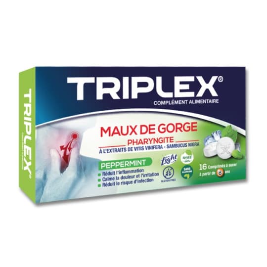 Triplex Maux de Gorge Peppermint 16 Comprimés à Sucer