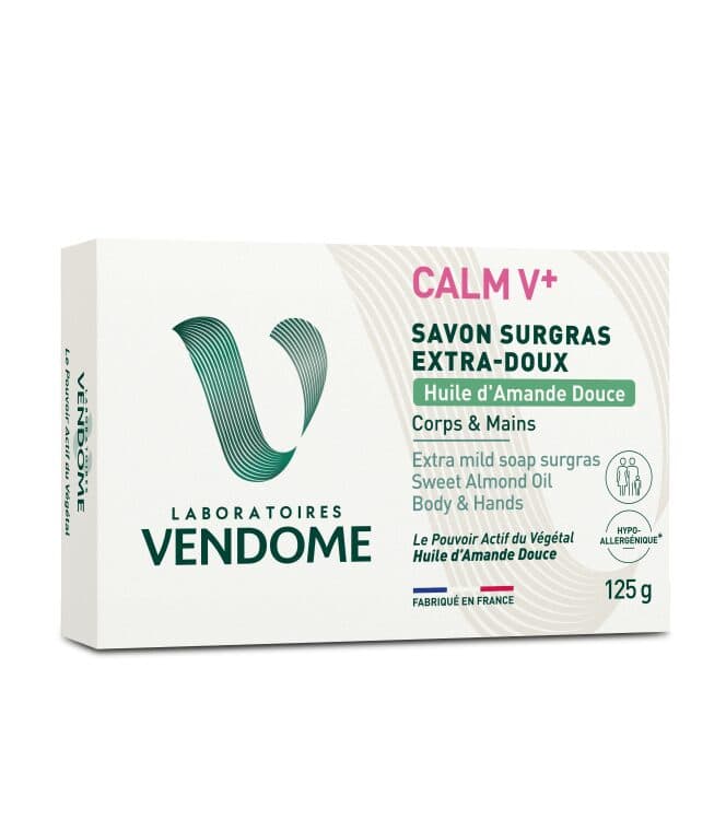 CALM V+ Savon Surgras Extra-doux Huile D’amande Douce Corps & Mains – 125g