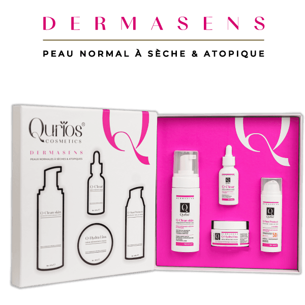 QURIOS DERMASENS COFFRET (MOUSSE NETTOYANTE 150ML+ SERUM 30ML+ CREME VISAGE 50ML+ ECRAN SOLAIRE 50ML) PEAUX NORMALES A SECHES & ATOPIQUES