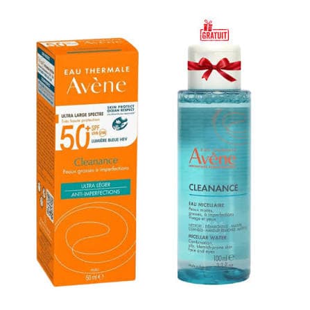 AVENE PACK ECRAN CLEANANCE ULTRA LEGER ANTI-IMPERFECTIONS PEAUX GRASSES A IMPERFECTIONS 50ML + AVENE CLEANANCE EAU MICELLAIRE 100ML OFFERT