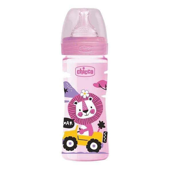 CHICCO BIBERON EN PLASTIQUE ROSE 2M+ 250 ML