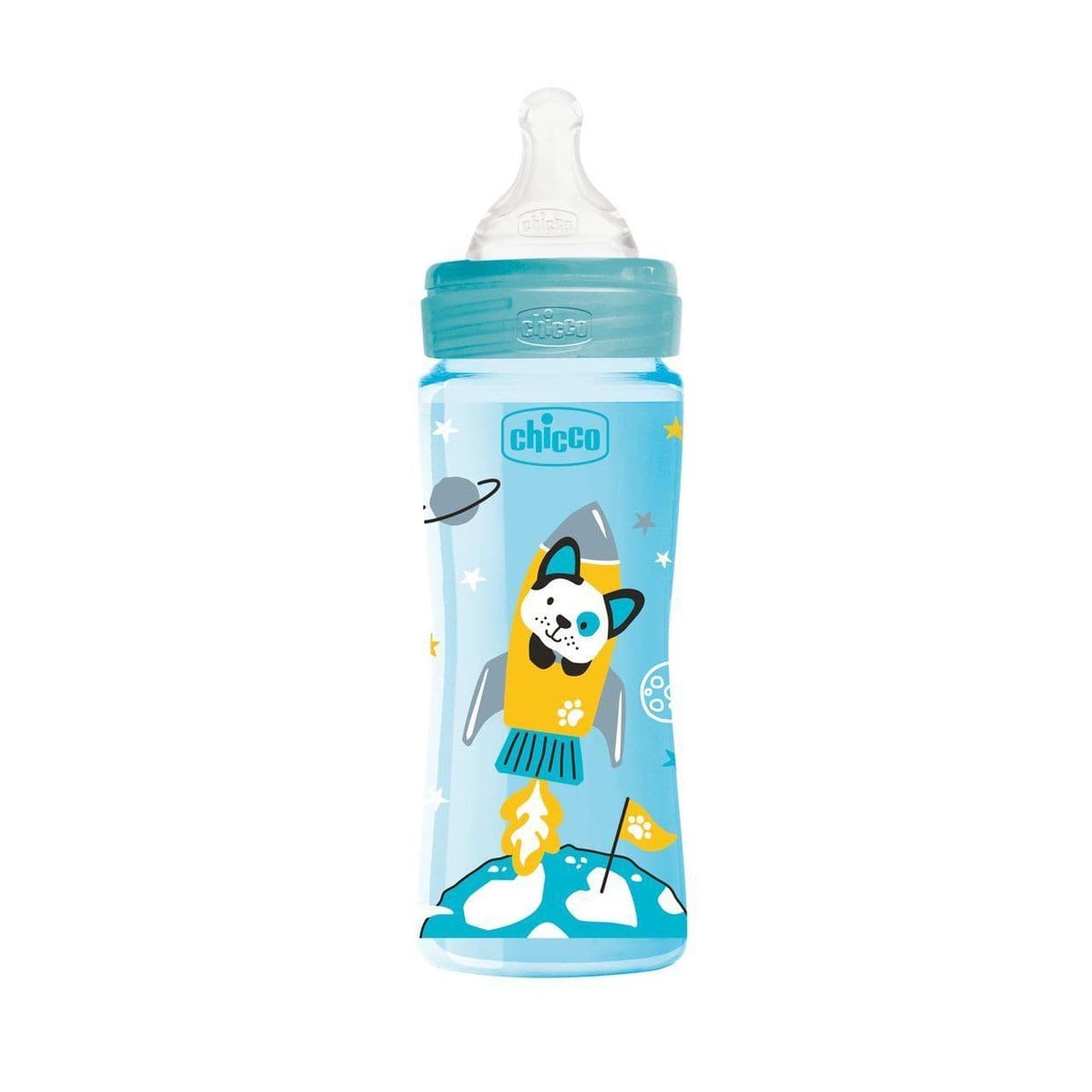 CHICCO BIBERON EN PLASTIQUE BLEU 4M+ 3 TR 330 ML