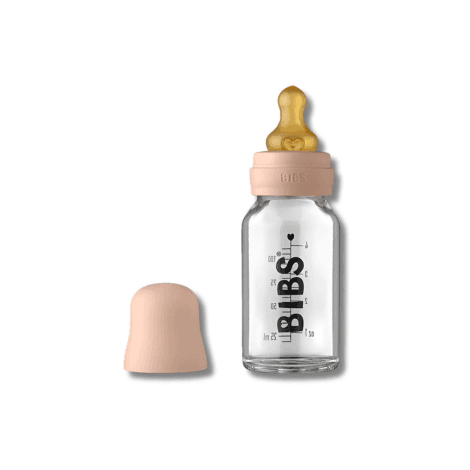 BIBS BIBERON EN VERRE 110 ML AVEC TÉTINE DÉBIT LENT ROSE