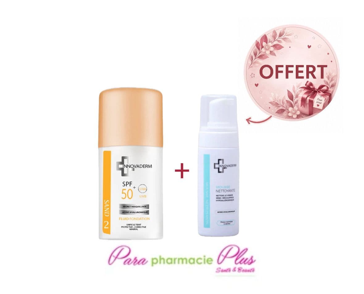INNOVADERM FOND TEINTE 30ML 50SPF + MOUSSE NETTOYANTE 150ML OFFERTE TEINTE 02