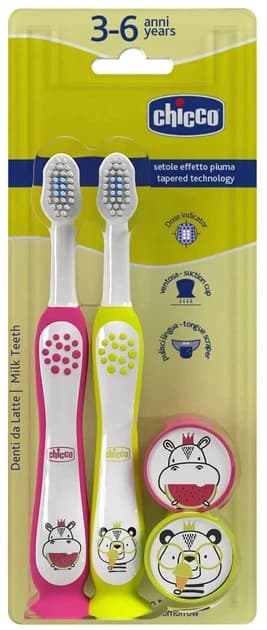 CHICCO Lot 2 Brosses a dents 3-6 Ans - Hippo Panda