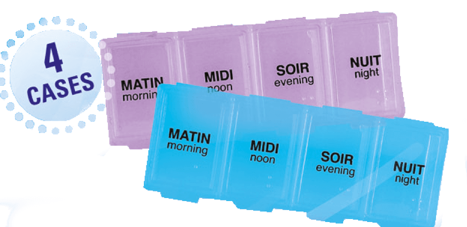 ANYCARE PILULIER 4 CASES BLEU / MAUVE