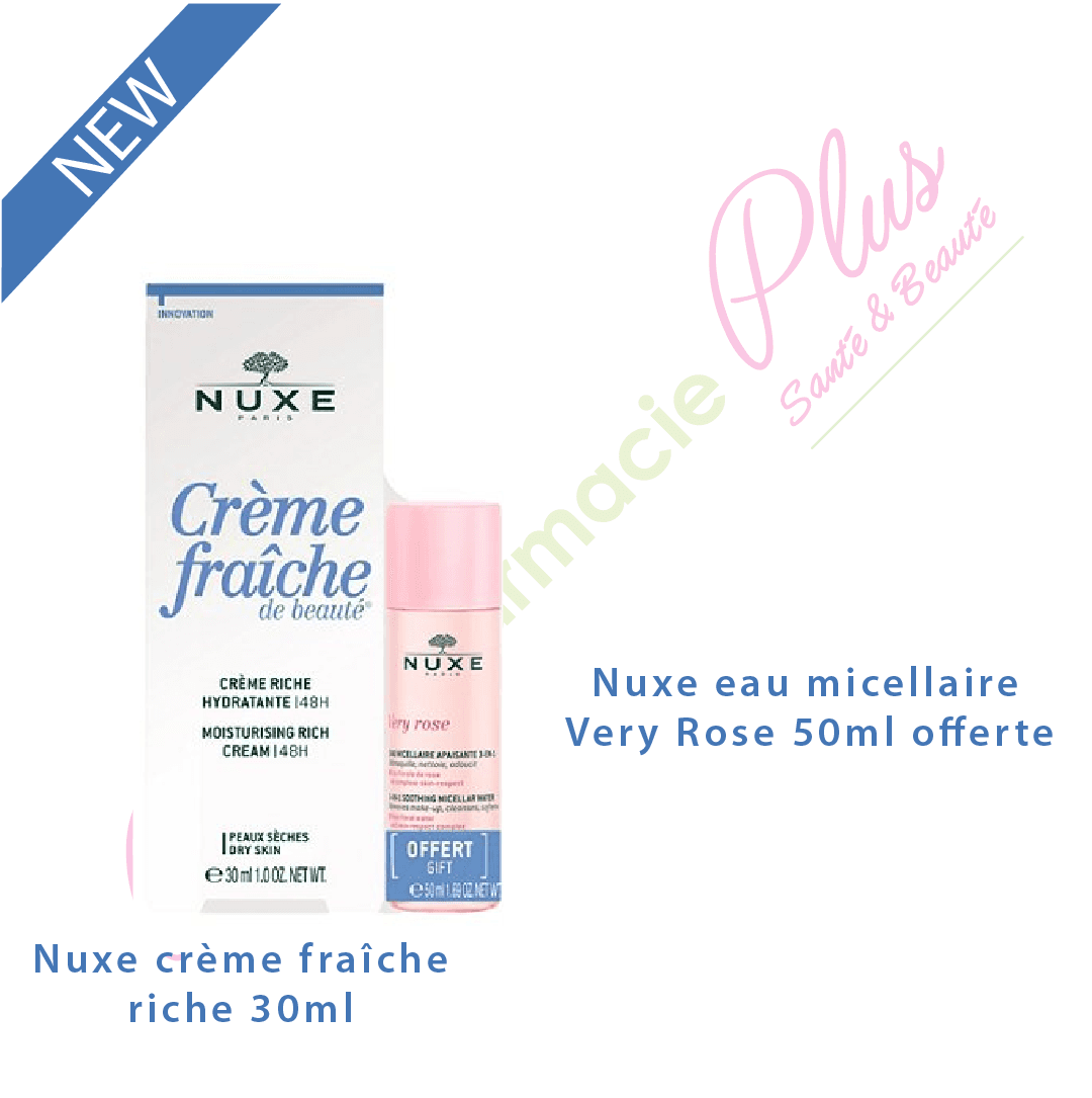 NUXE CREME FRAICHE RICHE 30ML+ VERY ROSE EAU MICELLAIRE 50ML OFFERT