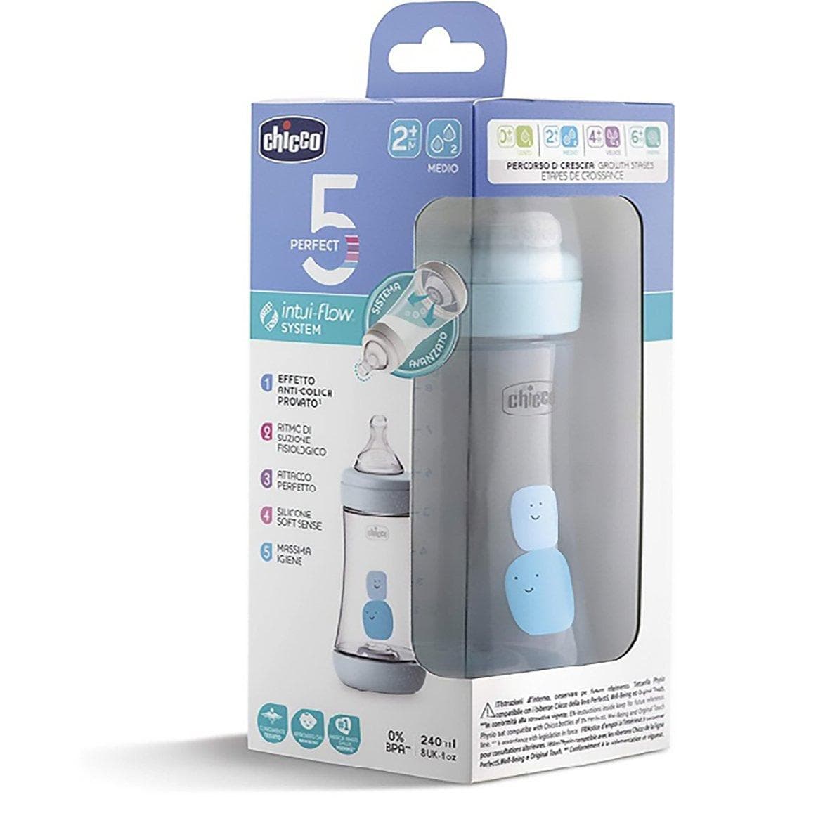 CHICCO Perfect 5 Biberon 2 M+ 240 ML Bleu