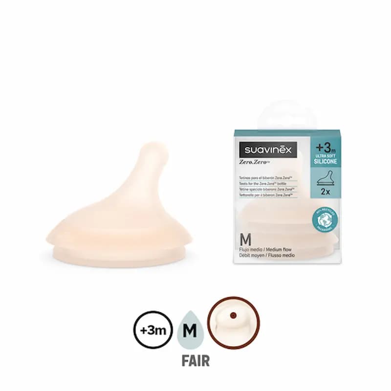 SUAVINEX TETINE EN SILICONE ZERO.ZERO 2PCS +3M (M) 01 FAIR TONE