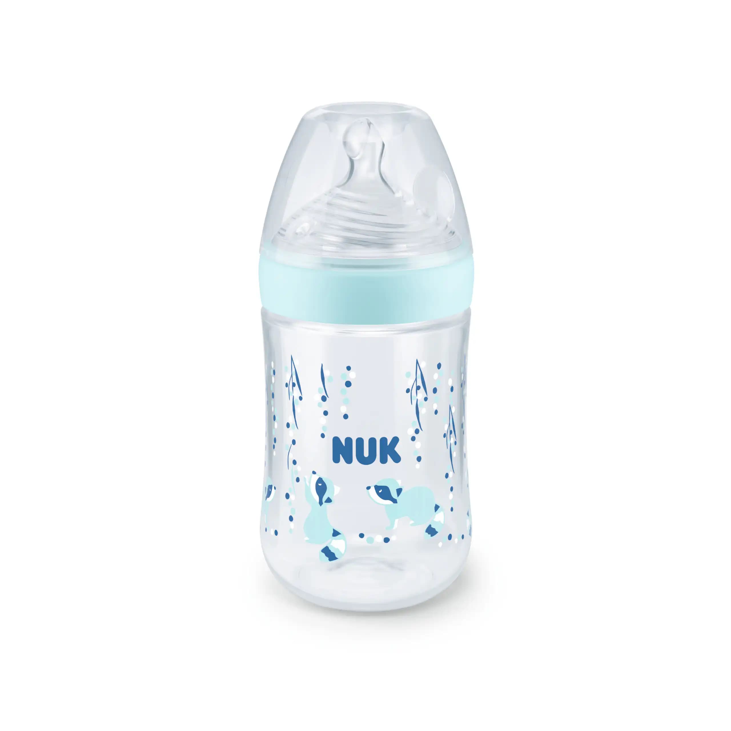 NUK biberon en verre nature sens temperature bleu 240ml