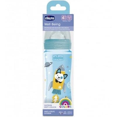 Chicco Biberon Well-Being 330ml boy , Tétine silicone 4M+