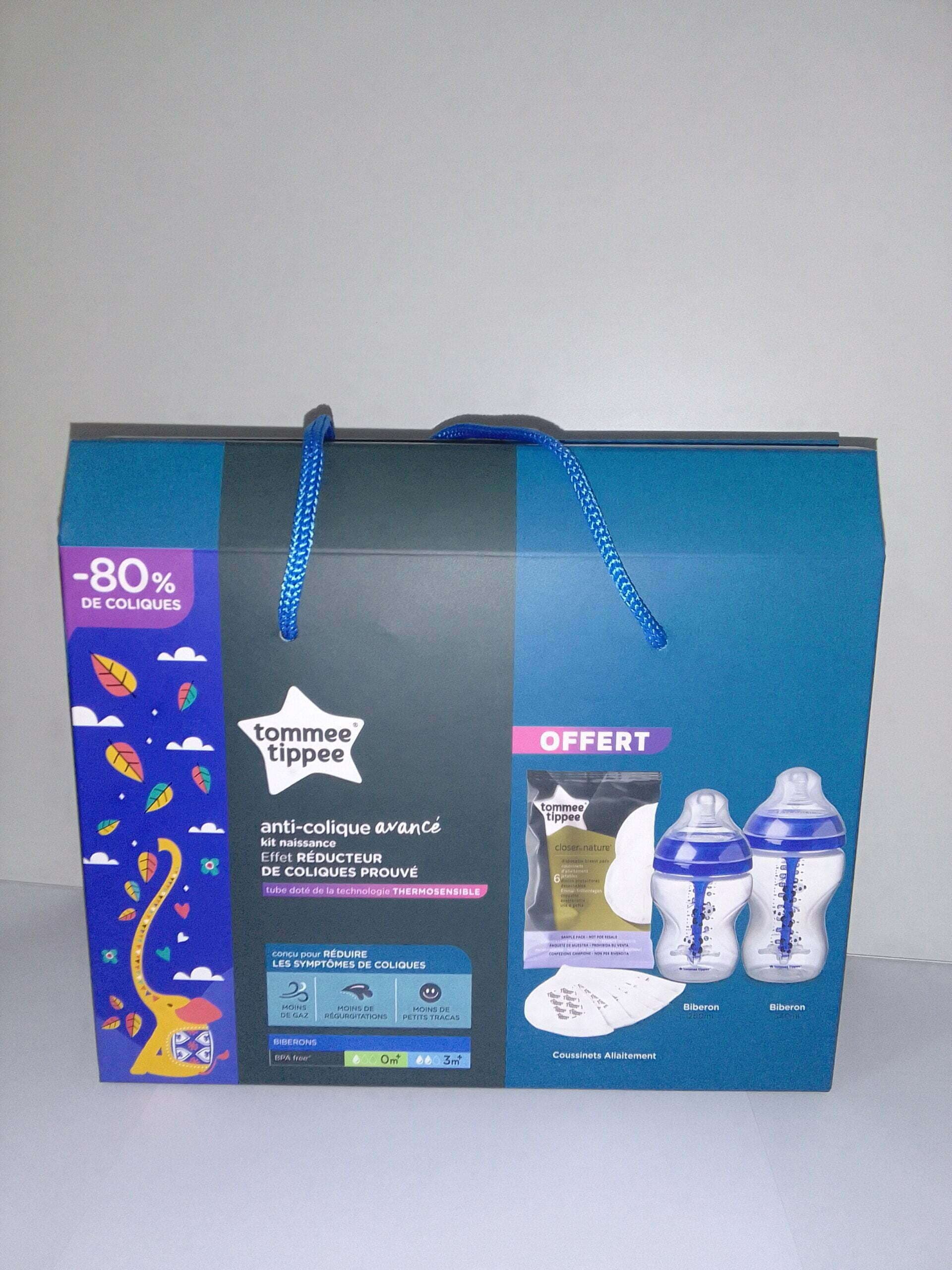 TOMMEE TIPPEE PACK AAC BIBERON PANDA BLEU 340ML+ BIBERON PANDA BLEU 260ML+ ” COUSSINETS D’ALLAITEMENT ” OFFERT