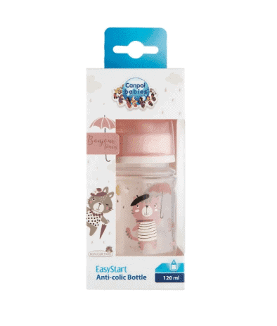 canpol babies biberon anti colique col large rose bonjour paris 120 ml