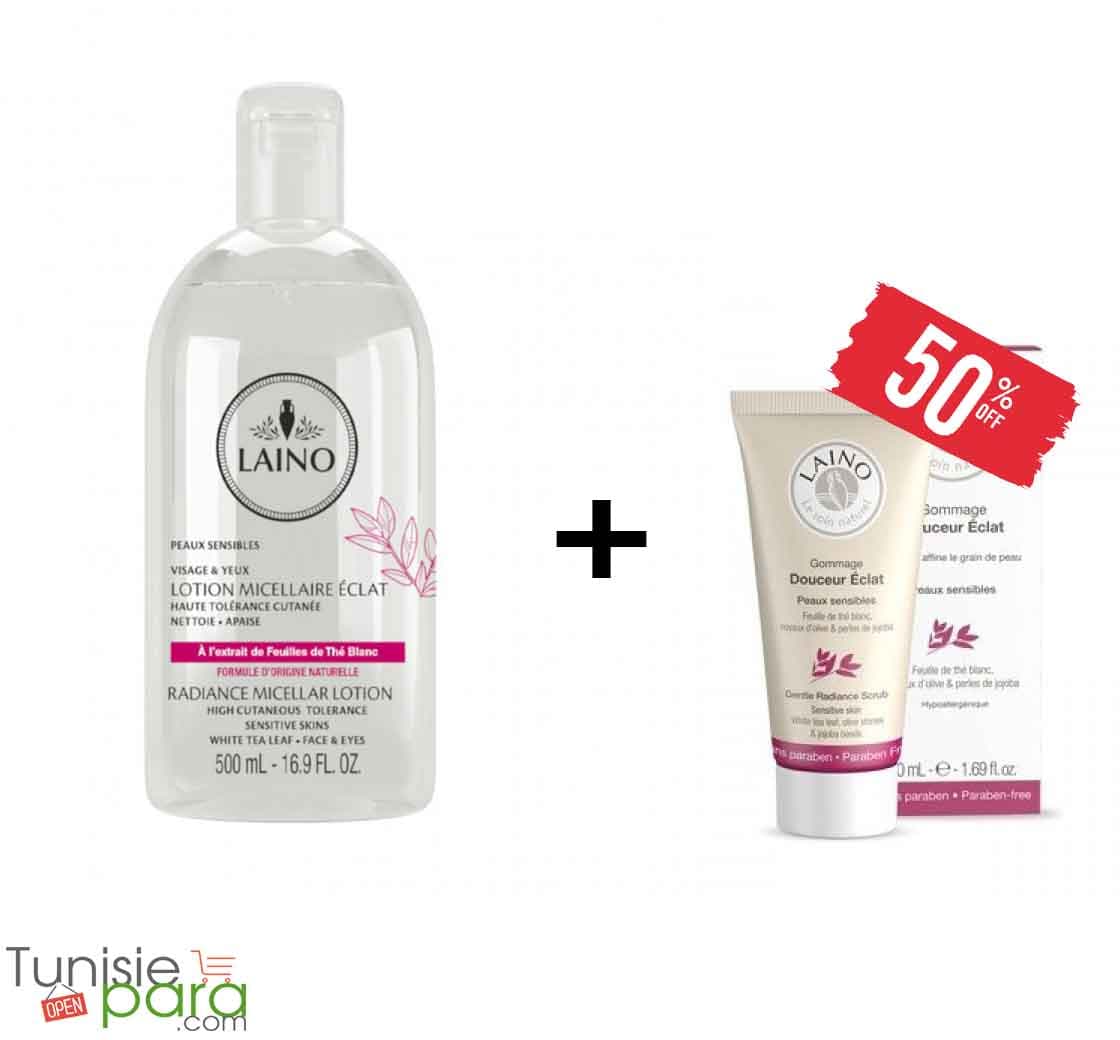 Laino lotion micellaire eclat haute tolérance 500ml+gommage visage