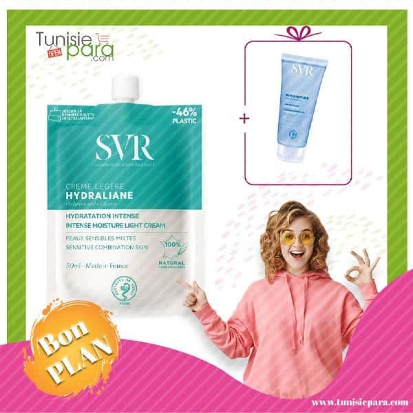 SVR HYDRALIANE Pack crème légère + physiopure gelée moussante 55ml OFFERT