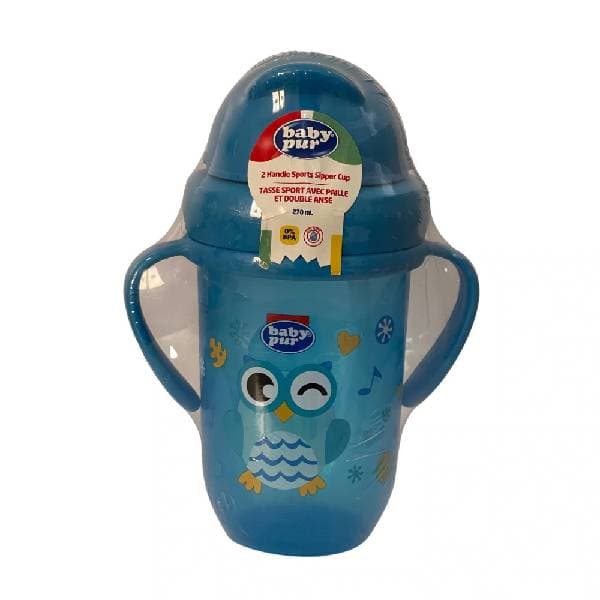 baby pur tasse SPORT avec paille et anses Bleu 270ml
