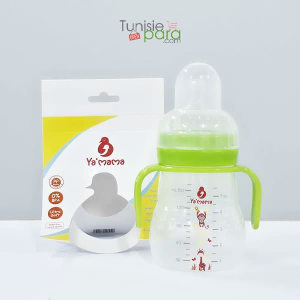YA’MAMA biberon col large vert avec bras 330ml