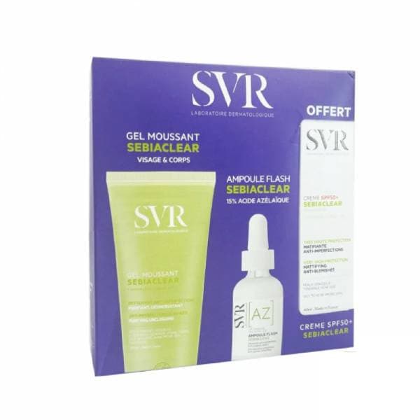 SVR Pack Sebiaclear gel moussant 200ml + Sebiaclear ampoule AZ + Sebiaclear crème SPF50+ Offert