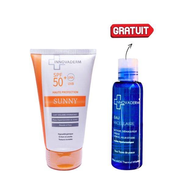 INNOVADERM Pack Sanny lait solaire spf50+ 150ml + Eau micellaire 75ml OFFERT
