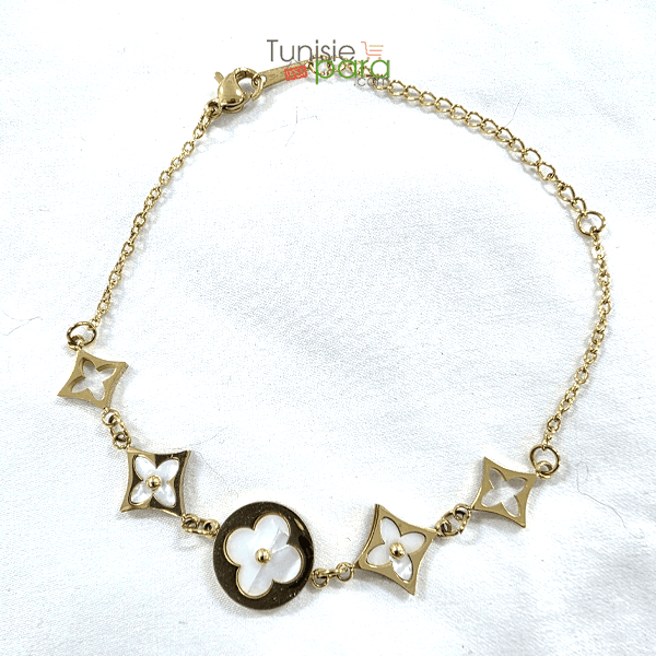 Bracelet “Aura Florale” – Or Jaune et Nacre Blanche en Acier Inoxydable