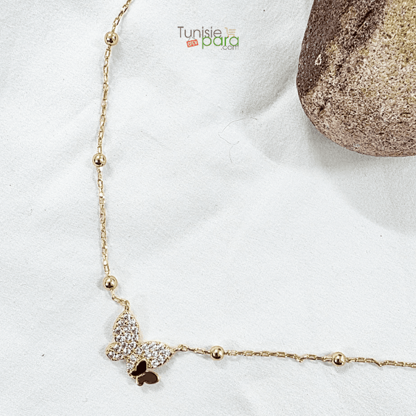 Collier Papillon Scintillant en Acier Inoxydable Doré