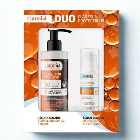CLARENIA COFFRET SOLAIRE DUO ÉCRAN HYDRATANT INVISIBLE SPF50+ ET ÉCRAN CAPILAIRE