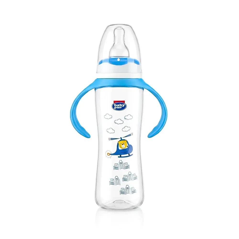 Baby Pur Biberon en Plastique Caree Avec Anse 250 ml BLEU Ref 72016