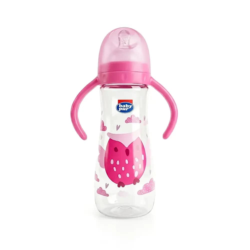 Baby Pur Biberon en Plastique Rocket Avec Anse 250 ml ROSE Ref 72039