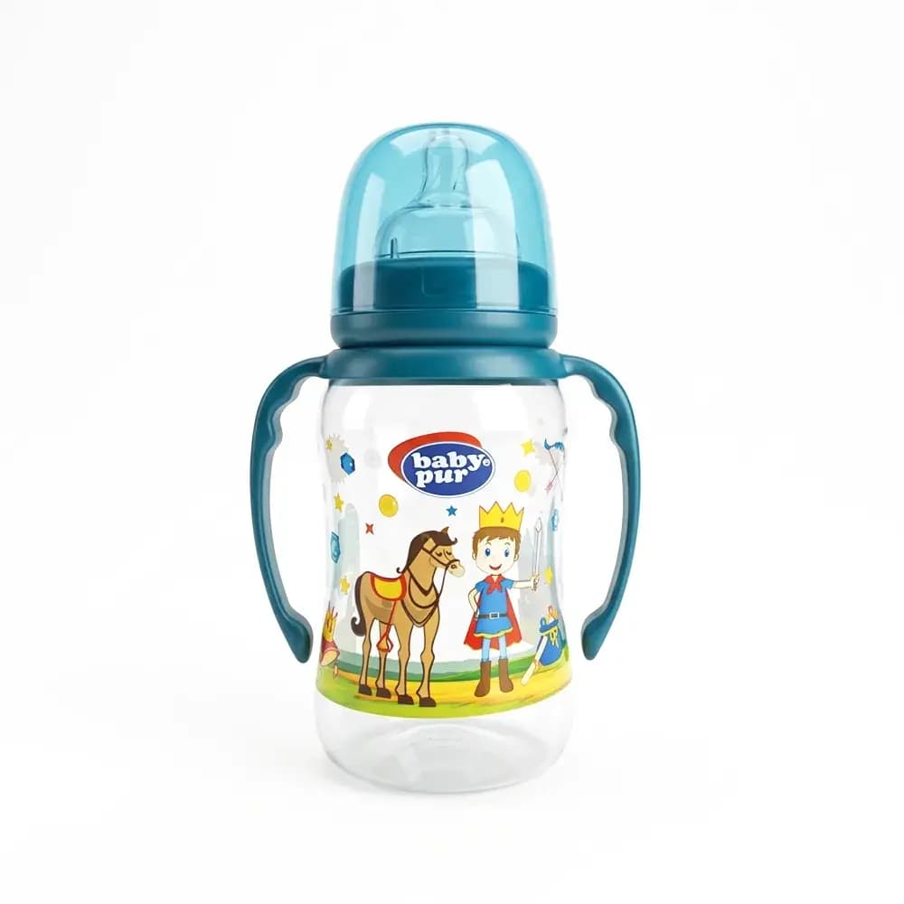 Baby Pur Biberon Large en Plastique Avec Anse 250 ml BLEU Ref 9031
