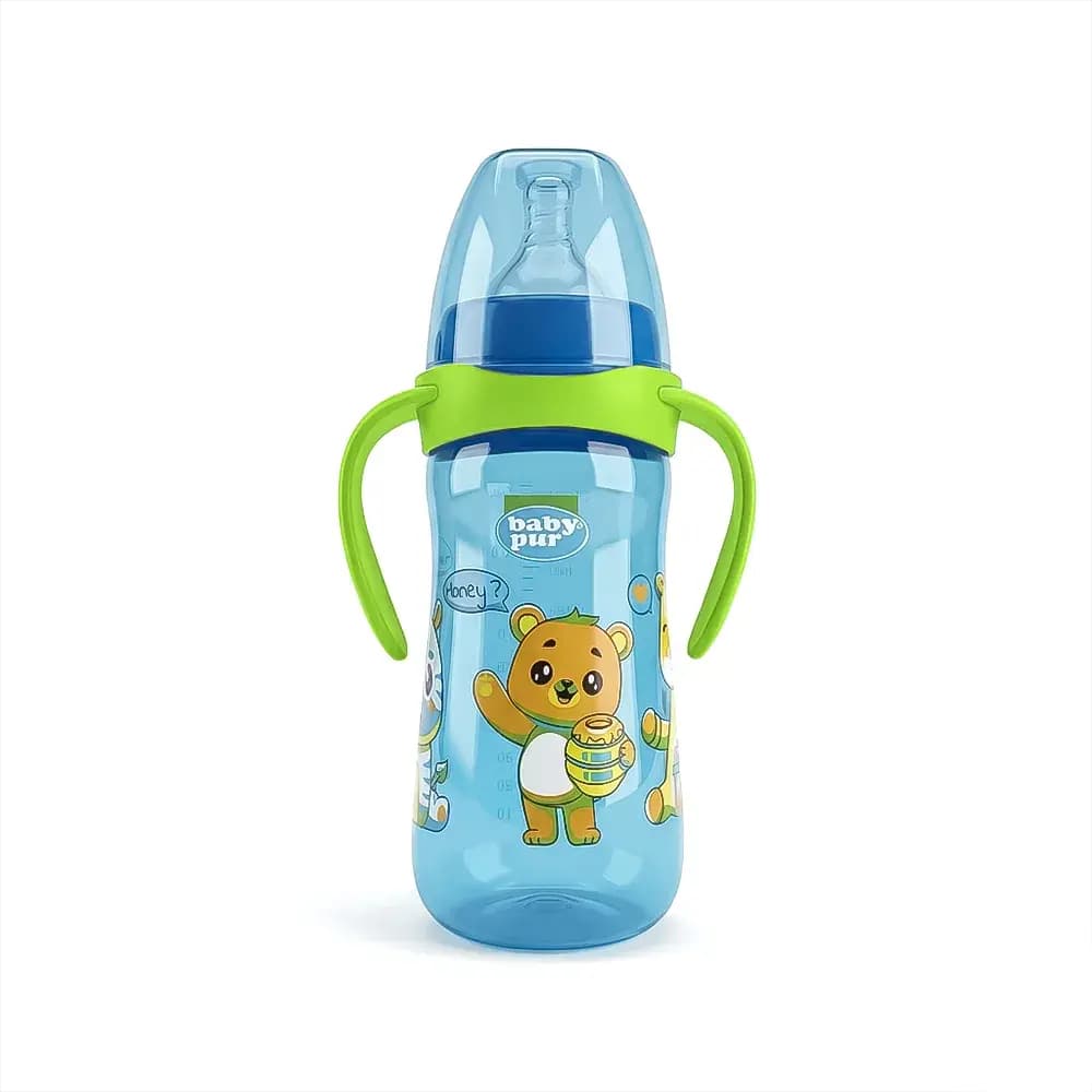 Baby Pur Biberon en Plastique Large Avec Anse 330 ml BLEU Ref 76302